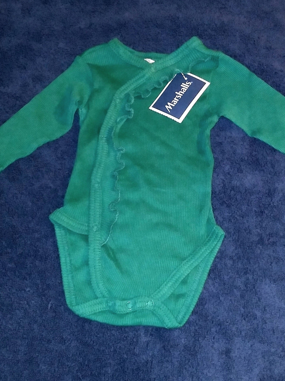 Marshalls Emerald Green Ruffle-Front Long Sleeve Baby One-Piece